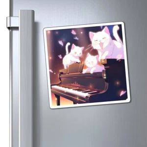 Magnets White Cat Family Piano Music Kitchen Decor Refrigerator Fridge Magnet - Picture 1 of 7