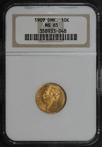 1909 Denmark Gold 10 Kroner NGC MS-65 - Picture 1 of 2