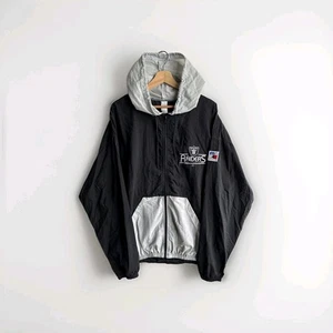 Vintage 90s NFL Raiders Hoodie Zip Up Windbreak Trainingsjacke Schwarz Herren Gr. XL - Bild 1 von 8