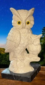 Vtg A Santini Mother Owl And Baby Alabaster Sculpture On Marble Base Signed - Picture 1 of 15