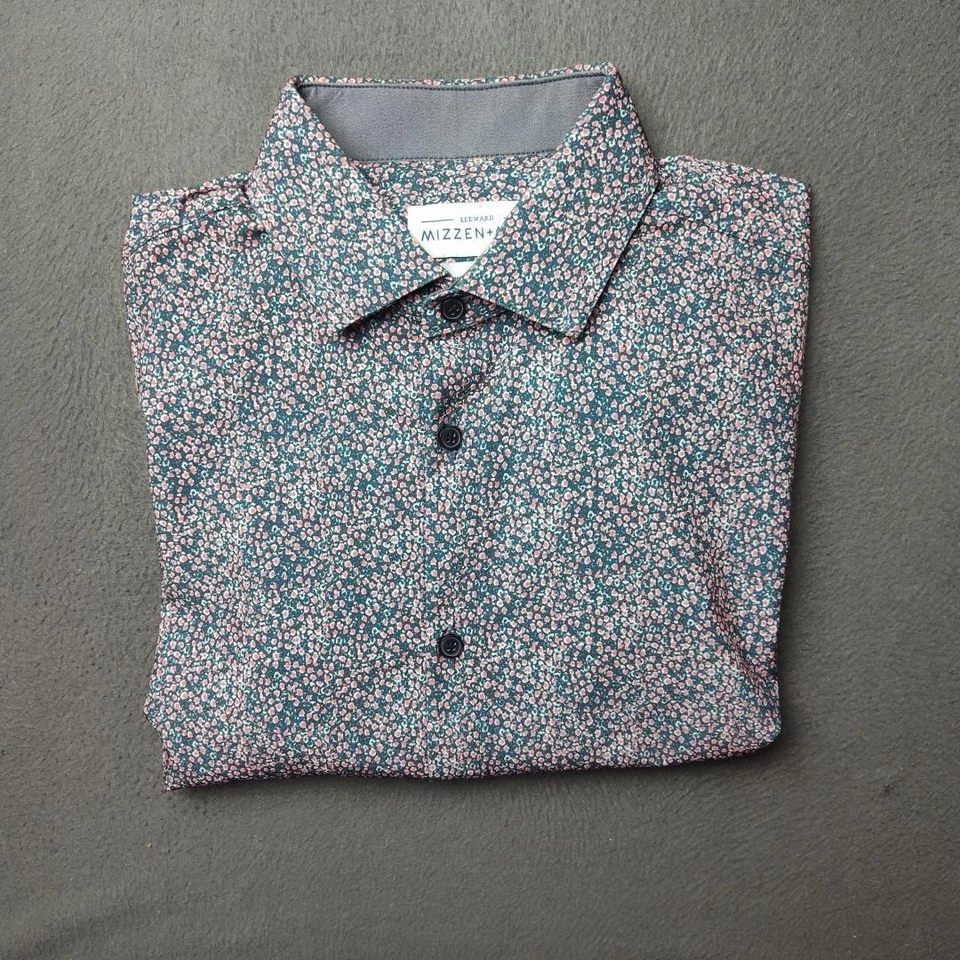 Camisa Mizzen+Main Sotavento Para Hombres Mediana Azul Rosa Floral Ajuste Botón Foto 1 de 4