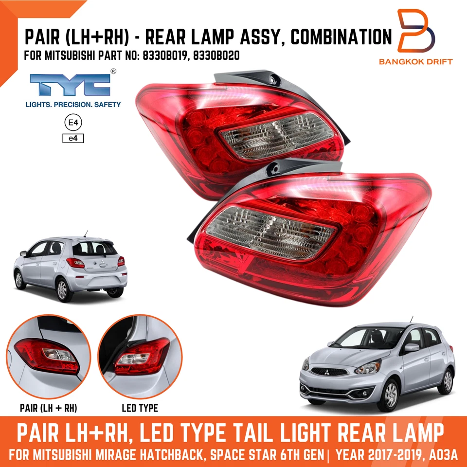 LED TAIL LAMP REAR LIGHT FOR MITSUBISHI MIRAGE HATCHBACK SPACE STAR A03A 16-19 - Image 1 of 4
