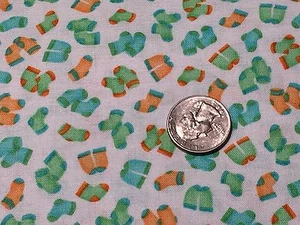 Fabric Winter Socks and Mittens Greens Orange on White Cotton by the 1/4 yd - Picture 1 of 3