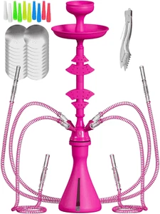 4 Hose Hookah set with everything Pink Mini Hookah with 50x Foil Silicone Bowl - Picture 1 of 4