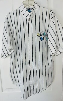 VINTAGE  Men's Small Medium 1980's Beach Bum Seersucker Pinstripe Button Shirt - Image 1 of 4