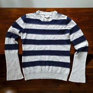 Tyler Boe 100% Cashmere Blue Gray Stripe Crew Neck Sweater Size S Coastal Preppy - Picture 1 of 6