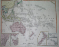 1879 XXL ORIGINAL MAP AUSTRALIA SYDNEY NEW ZEALAND OCEANIA GUAM HAWAII PAPUA