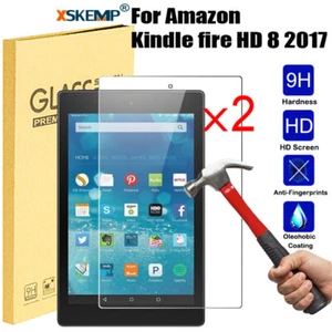 2Pcs For Amazon Kindle fire HD 8 2017 Premium 9H Tempered Glass Screen Protector - Picture 1 of 14