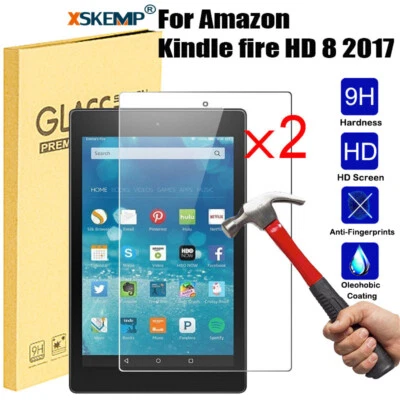 2Pcs For Amazon Kindle fire HD 8 2017 Premium 9H Tempered Glass Screen Protector - Image 1 of 4