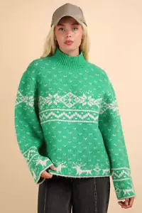 VERY J Christmas Element Mock Neck Long Sleeve Sweater - Picture 1 of 5