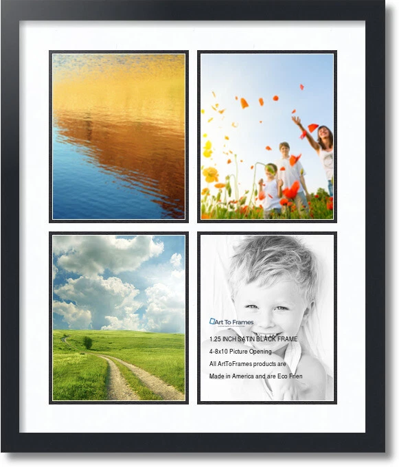 ArtToFrames Collage Mat Picture Photo Frame 4 8x10" Openings in Satin Black 550 - Image 1 of 1