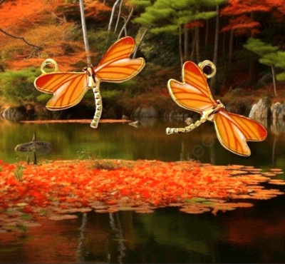 10 pcs Orange Dragonfly Charms Enamel Gold Bead Drops Jewelry Pendants 22x17mm - Image 1 of 3