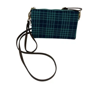 Jen & Co Riley Bandolera a Cuadros Muñequera Cartera Verde Azul Mezcla de Lana Borde Vegano - Imagen 1 de 13