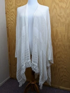 Lane Bryant Women's White Shawl Wrap Open Knit Sweater Fringe One Size Lagonlook - Picture 1 of 8