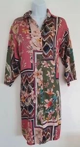 Womens Zara Multicolour Floral Scarf Print Side Splits Long Blouse Shirt Top XS. - Picture 1 of 8