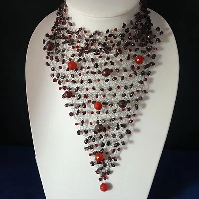 Excelente collar de gargantilla de granate y cornalina con gargantilla de cristal 8""x 7"" pulgadas de ancho  Foto 1 de 4