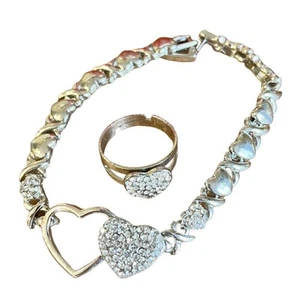 Conjunto de pulsera y anillo abrazos de plata besos niñas cristales brillantes regalo de amor romántico - Imagen 1 de 9
