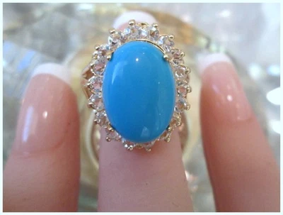 Turquoise oval cut Persian Gemstone Rings 14k yellow gold filled ring S7 - Image 1 of 4