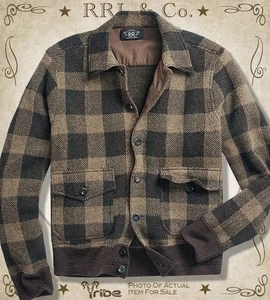 RRL Ralph Lauren Men's Olive Buffalo Plaid Wool Birdseye Jacquard $1200 Jacket - Picture 1 of 4