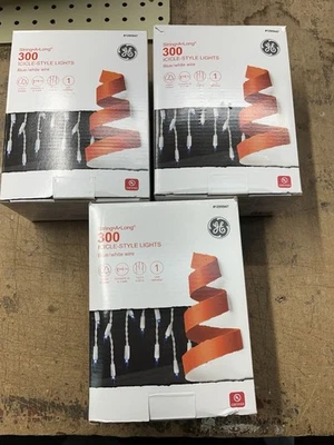 3-300 GE Corda Azul-A-Long Mini Icicle Estilo Luzes de Natal em Fio Branco NOVO - Imagem 1 de 3