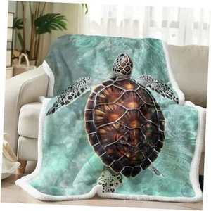 Sea Turtle Sherpa Blanket Comfort Warmth Teal King(108"x90") Blue Sea Turtle - Picture 1 of 8