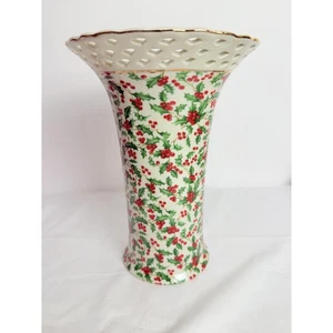 Vasen - Formalitäten von Baum Bros Stechpalmenmuster Keramik elfenbein durchbohrter Rand - Bild 1 von 10