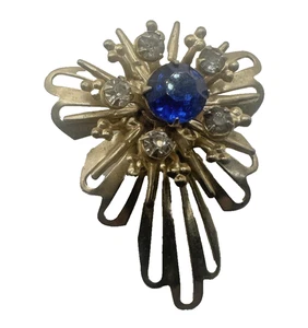 Rara spilla vintage blu senza marchio tono oro con strass - Foto 1 di 3