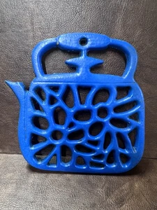 Vintage Gusseisen Untersetzer Teekanne Wandbehang Retro Küchendeko Teekanne blau - Bild 1 von 6