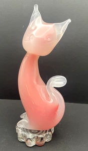 Vintage Murano Glass Cat Figurine Alabastro Pink on Pedestal - Picture 1 of 7