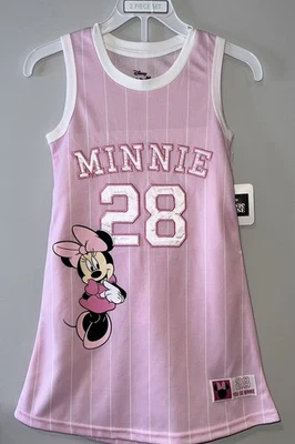 Disney Minnie Mouse Girls Jersey Shorts 2pc Set Sz 6 Embroidered Pink Stripe NWT - Image 1 of 4
