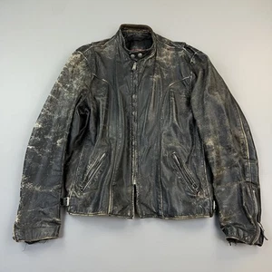 Vintage Brooks Jacket Mens 44 Black Leather Biker Moto Racer Thrashed USA 80s - Foto 1 di 18