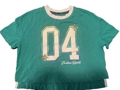 Girls justice sport crop short sleeve studded boxy tee size  8 new green logo - Image 1 of 2