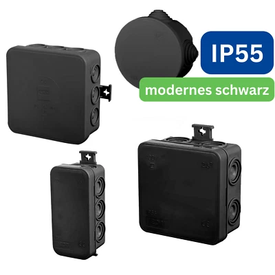 ⚫️ moderne schwarze Abzweigdose, Verteilerdose / IP 55, feuchtraumgeeignet 💦 - Bild 1 von 2