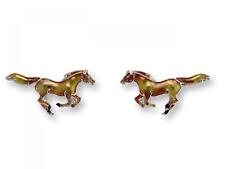 Zarah Galloping Horse Stud Earrings Sterling Silver-Plated Brown Stallion Pony