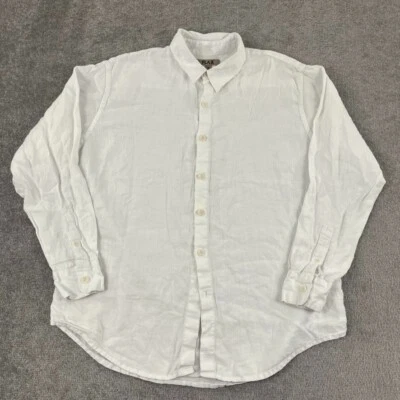 FLAX Shirt Mens Medium White Oversized 100% Linen Button Up Adult Jean Engelhart - Image 1 of 4