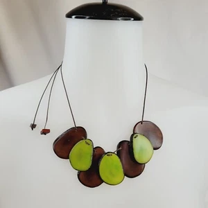 Brown Green Tagua Nut Pendant on Cord Fashion Jewelry Necklace Adjustable Art - Picture 1 of 5