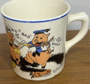 Vintage 3" Walt Disney Patriot China Three Little Pigs Mug Cup Big Bad Wolf - Picture 1 of 10