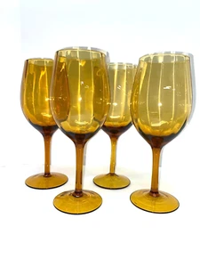 FOUR VINTAGE  Amber/Topaz EMPOLI  Glass Optic Paneled Blown Wine Glass - Picture 1 of 6