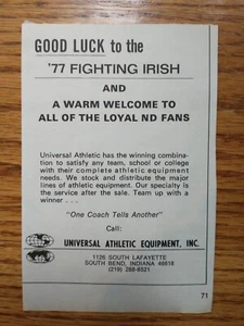 Universal Athletic Equipment Notre Dame Fighting Irish 1977 Vintage Print Ad - Picture 1 of 1