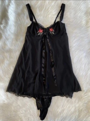 Lencería vintage Gilligan & O’Malley para mujer talla mediana negra floral negra transparente Foto 1 de 4