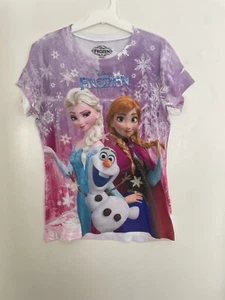 Disney Frozen Kid Girl Elsa Anna Olaf 100% Polyester Short Sleeve PJ Top Multi L - Picture 1 of 6
