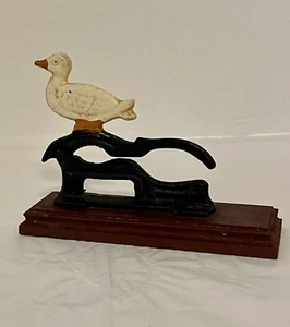 Vintage CAST IRON NUT CRACKER DUCK With Wood Base - Picture 1 of 10