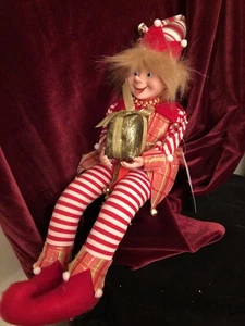 NEW CHRISTMAS PIXIE ELF 18" DECORATIVE WIREFRAME DOLL CANDY CANE JESTER - Picture 1 of 6