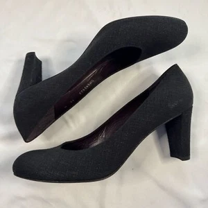 Stuart Weitzman Textured Saffiano Leather Black Heel Slip On Pump Size 10 Formal - Picture 1 of 9