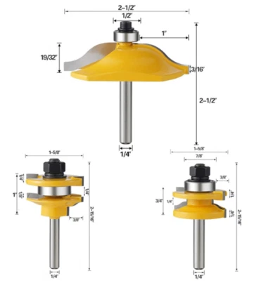 Ogee Rail and Stile Router Bit Set for Woodworking 1/4" Shank 3PCS Router Bits - Image 1 of 4