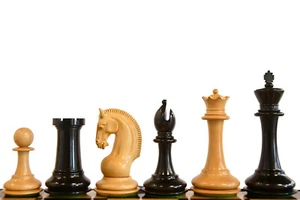 The CB Red Rum Staunton Series Chess Pieces in Ebony / Box Wood - 4.4" King - Picture 1 of 9