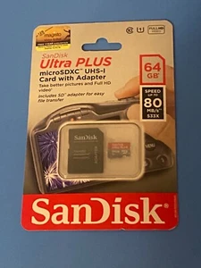 NEW SanDisk Ultra Plus SDXC UHS-1 Card 64 GB 80MB/s 533X - Picture 1 of 3