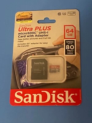 NEW SanDisk Ultra Plus SDXC UHS-1 Card 64 GB 80MB/s 533X - Image 1 of 3