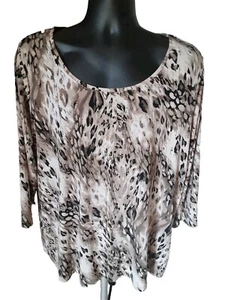 Covington Top Womens Plus 20/22 3/4 Sleeve Tan/Black Animal Print Neckless Knit - Picture 1 of 8