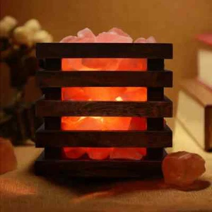 Himalayan Pink Salt Lamp Wooden Casing with natural salt chunks. Gift Idea - Picture 1 of 4